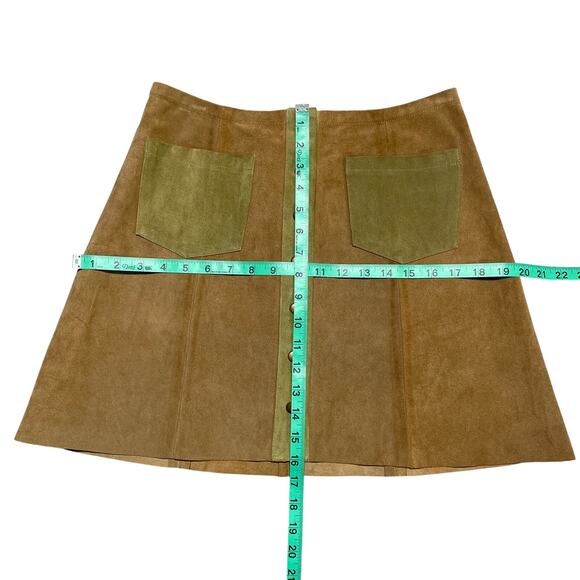 Reformation Tucson Skirt 8 Tan Leather Mini 70s Retro Mod Boho Festival Western - Picture 10 of 11